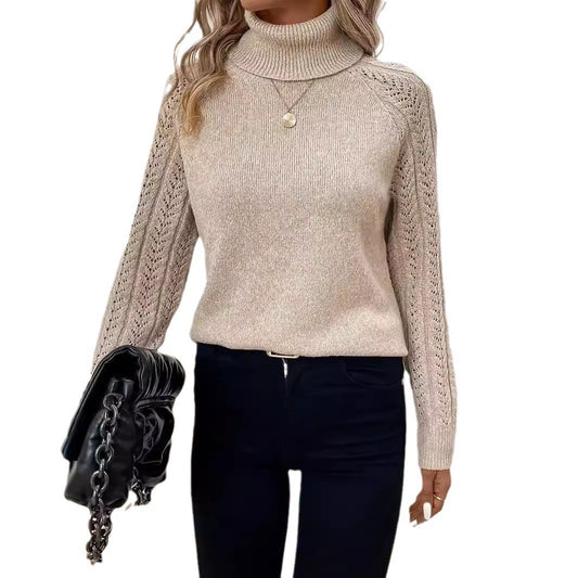 Women's Turtleneck Long Sleeve Sweater Pullover Hollow Out