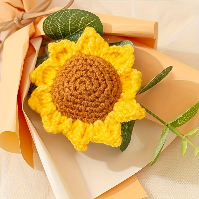Sunflowers Crochet Flowers Bouquet, Knitted Bouquet, Crochet Artificial Flowers For Home Wedding Decor Birthday Gift