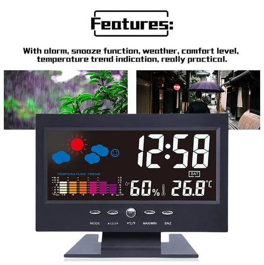 LED Digital Alarm Clock Snooze Calendar Thermometer Hygrometer Weather Display