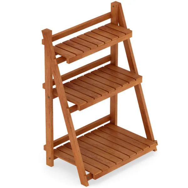 Acacia Wood 3-Tier Ladder Plant Stand, Foldable Indoor Outdoor Display Rack