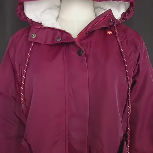 Winter Hooded Jacket Solid Color Warm Buckle Zip-up Fleece Jacket With Pockets Women's Casual Jacket