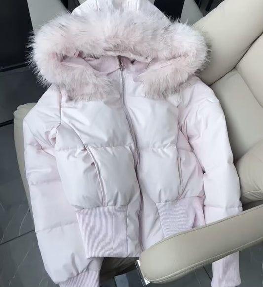 Women's Versatile American Retro Fur-collar Hooded Short Cotton Jacket